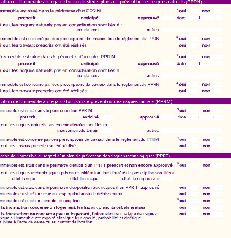 2ème extrait du formulaire d'etat des risques et pollutions ERP